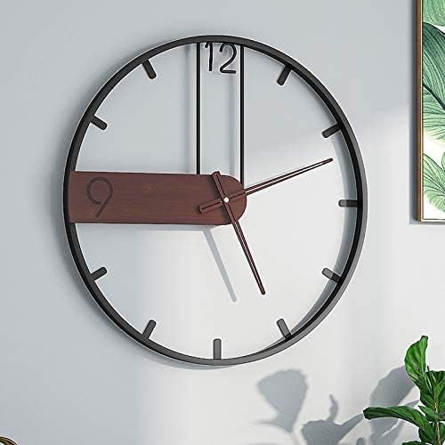 23.6-Inch Modern Walnut Dial Wall Clock with Metal Frame