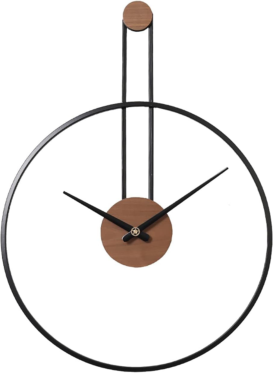 YISITEONE Medium Decorative Wall Clock for Living Room,Metal & Walnut Dial Home Decor Silent Non Ticking Lightweight Clocks for Bedroom, Study, Office Decorations, 24.4" X 17.7",Black