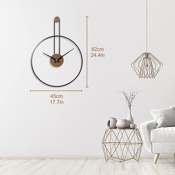 YISITEONE Medium Decorative Wall Clock for Living Room,Metal & Walnut Dial Home Decor Silent Non Ticking Lightweight Clocks for Bedroom, Study, Office Decorations, 24.4" X 17.7",Black
