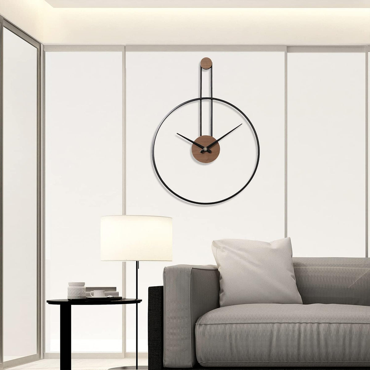 YISITEONE Medium Decorative Wall Clock for Living Room,Metal & Walnut Dial Home Decor Silent Non Ticking Lightweight Clocks for Bedroom, Study, Office Decorations, 24.4" X 17.7",Black