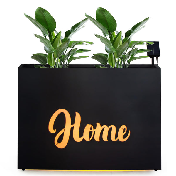 Metal LED Planter Box Rectangular Block - Galvanized Steel Long Planters Box with Solar Light Outdoor All-Weather Use with Drainage Holes for Cafe Bar Mall Store Patio/Porch/Entrance, 35.5×24×12IN