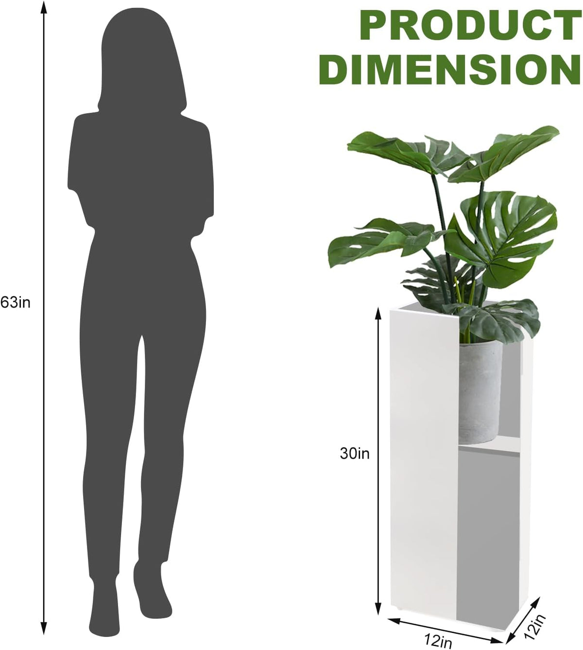 Metal Planter Box Rectangular Block - 30 ×12×12IN No Installation Required Galvanized Steel Tall Box Planter Modern Outdoor Planters All-Weather Use with Drainage Holes for Patio/Porch (White)