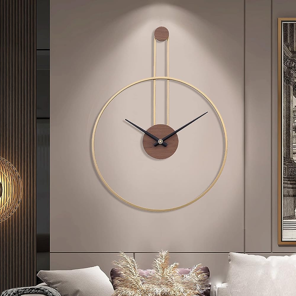 24.4" x 17.7" Modern Metal Wall Clock with Walnut Dial