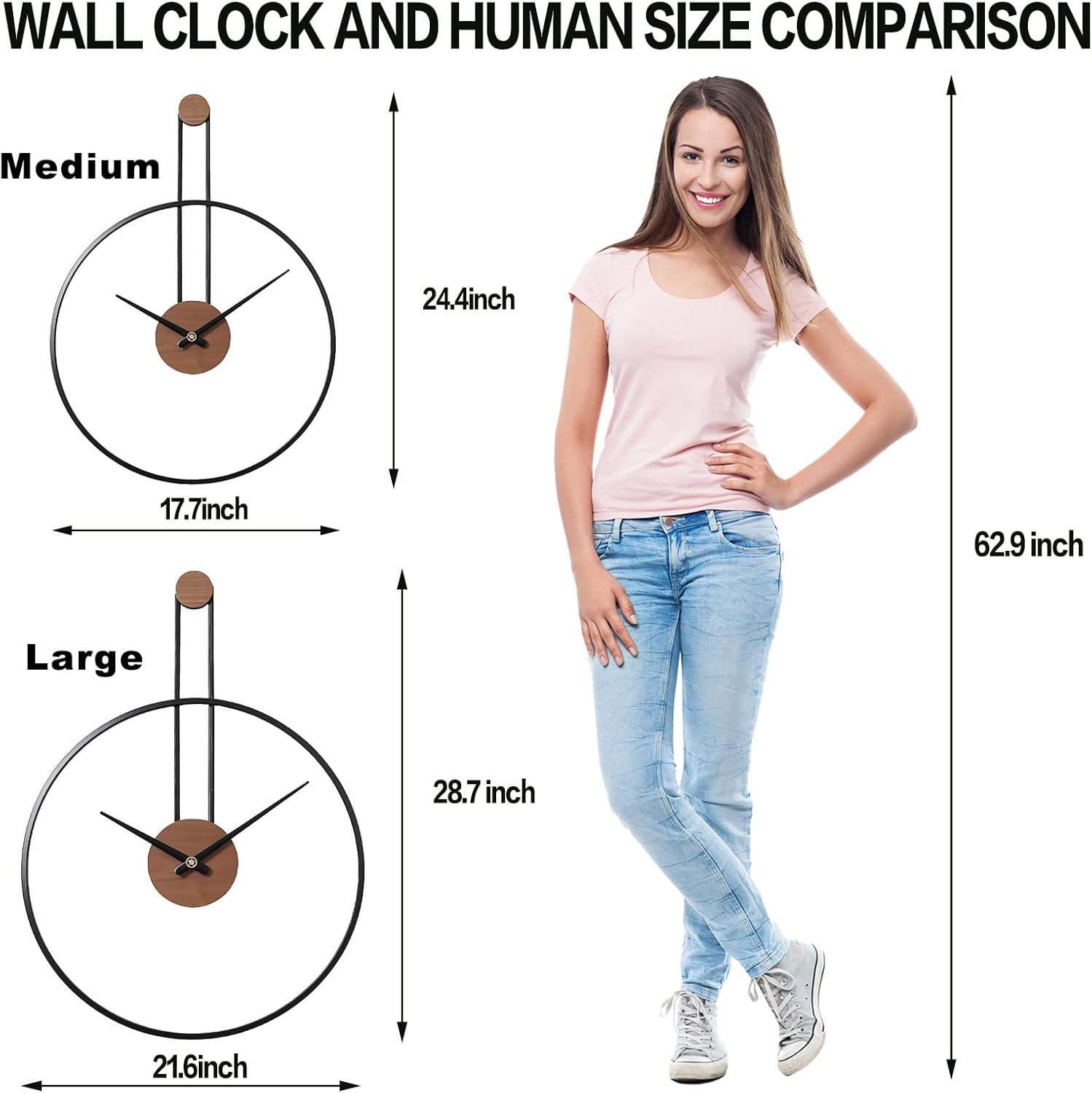 24.4" x 17.7" Modern Metal Wall Clock with Walnut Dial Secondary image