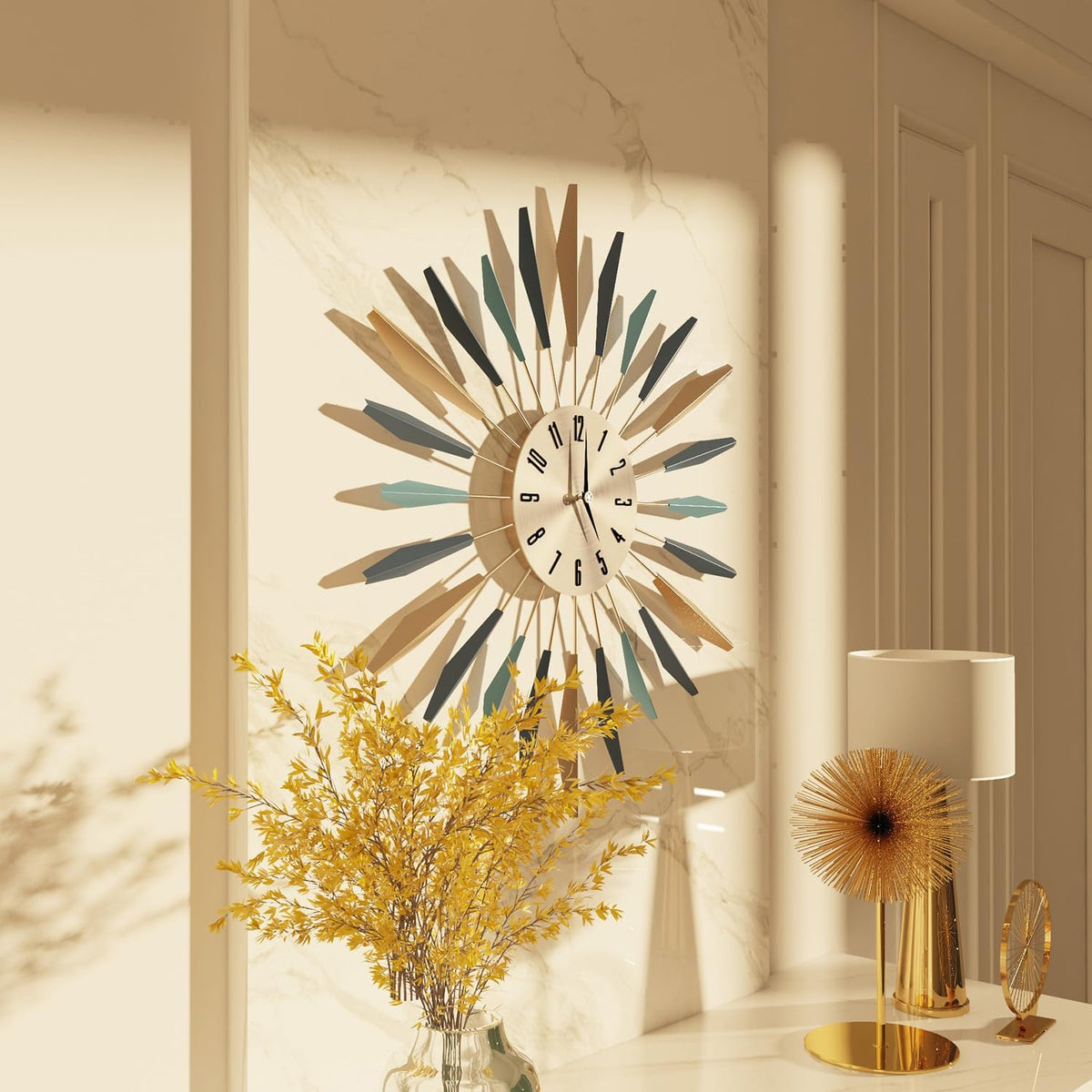 YISITEONE 28 Inch Large Wall Clock Metal Decorative, Mid Century Silent Non-Ticking Big Clocks, Modern Home Decorations for Living Room,Bedroom,Dining Room,Office