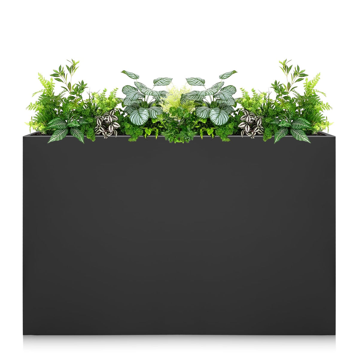 Metal LED Planter Box Rectangular Block - Galvanized Steel Long Planters Box with Solar Light Outdoor All-Weather Use with Drainage Holes for Cafe Bar Mall Store Patio/Porch/Entrance, 35.5×24×12IN