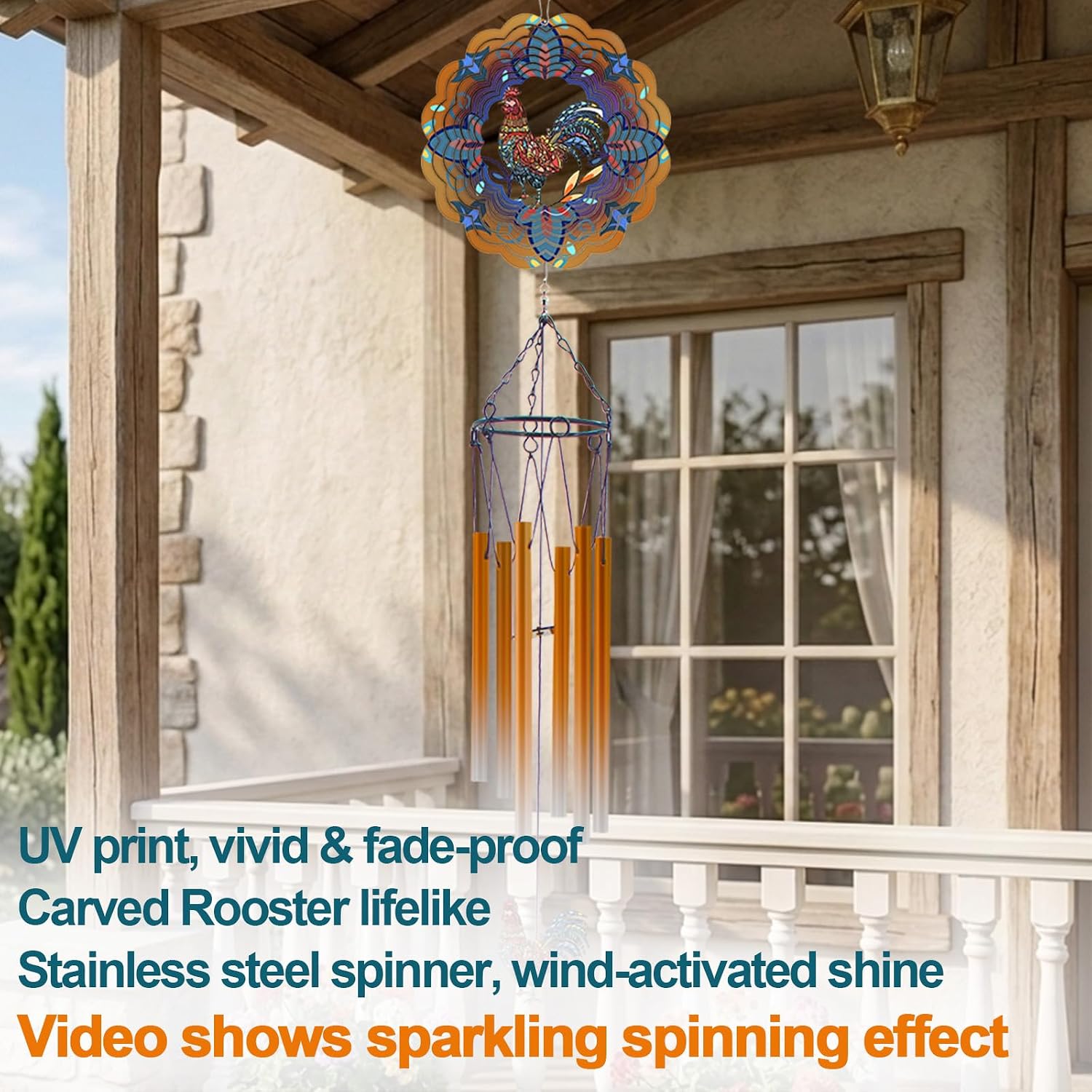 Rooster Wind Chimes for Outdoor Garden, Patio & Backyard Decor Secondary image