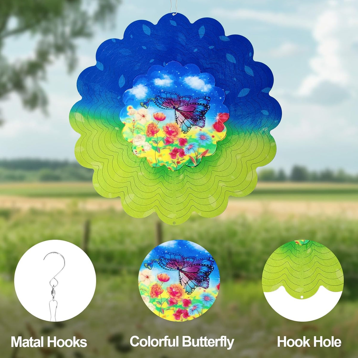 Butterfly Metal Wind Spinners - Butterfly Gifts for Women Mom Grandma Wife, Hanging Animations Wind Spinner for Outdoor & Indoor Decorations, 12 inch for Ornament Gifts
