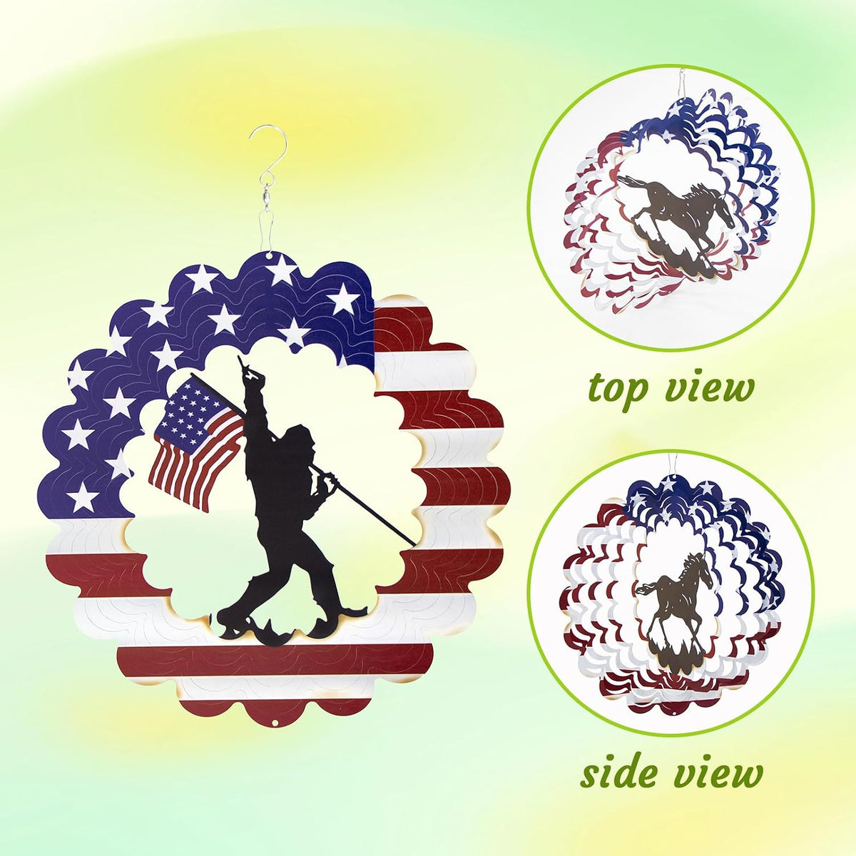 Bigfoot Sasquatch Metal Wind Spinner, American Flag Patriotic Garden Decor