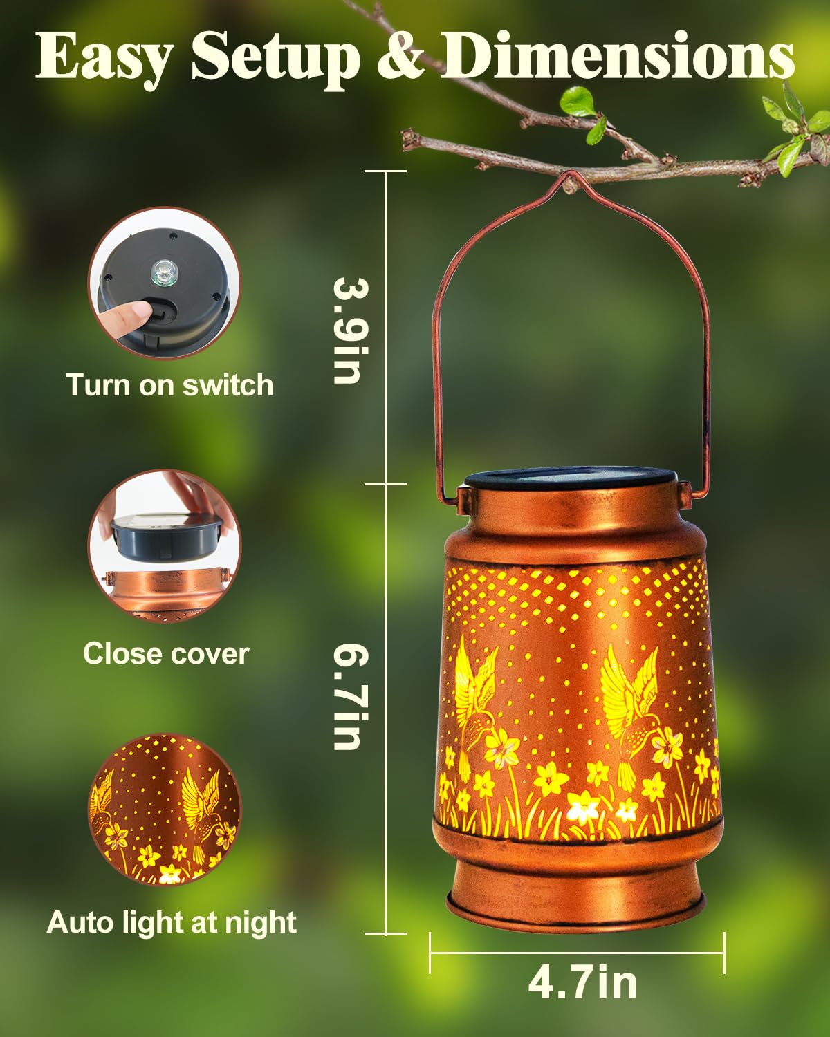 Hummingbird Solar Lantern for Garden, Patio & Outdoor Decor