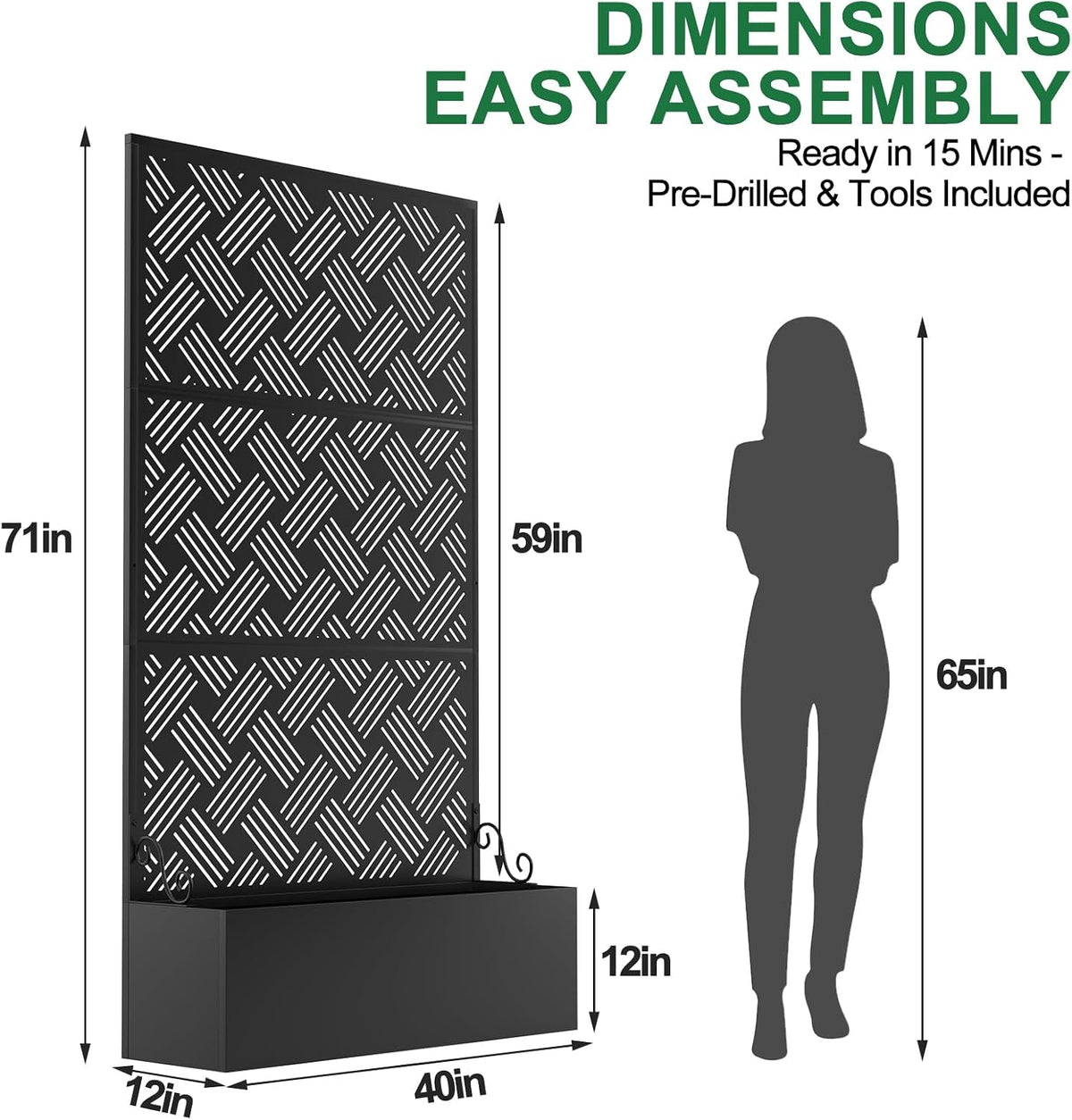 Metal Raised Garden Bed with Trellis, 40 x 12 x 71 Inches, Woven