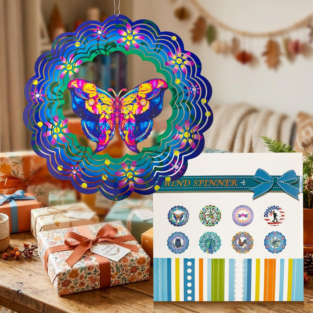 Butterfly Metal Wind Spinners - Butterfly Gifts for Women Mom Grandma Wife, Hanging Wind Spinner for Outdoor & Indoor Decorations, 12 inch for Ornament