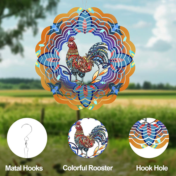 Rooster Metal Wind Spinners - Chicken Gifts for Women Mom Men Dad Grandpa,Hanging Wind Spinner for Outdoor & Indoor Decorations, 12 inch for Ornament Gifts