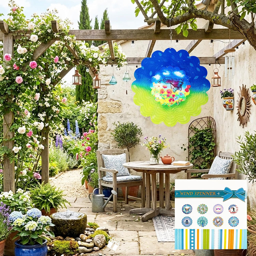 Butterfly Metal Wind Spinners - Butterfly Gifts for Women Mom Grandma Wife, Hanging Animations Wind Spinner for Outdoor & Indoor Decorations, 12 inch for Ornament Gifts