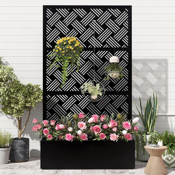 Metal Raised Garden Bed with Trellis, 40 x 12 x 71 Inches, Woven