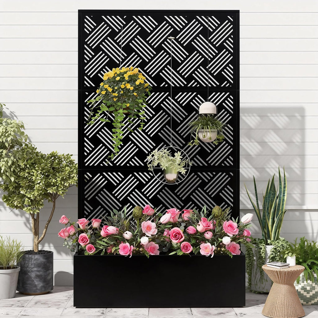 Metal Raised Garden Bed with Trellis, 40 x 12 x 71 Inches, Woven
