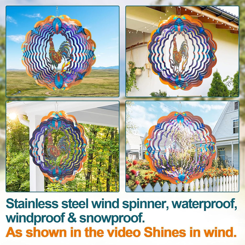 Rooster Metal Wind Spinners - Chicken Gifts for Women Mom Men Dad Grandpa,Hanging Wind Spinner for Outdoor & Indoor Decorations, 12 inch for Ornament Gifts