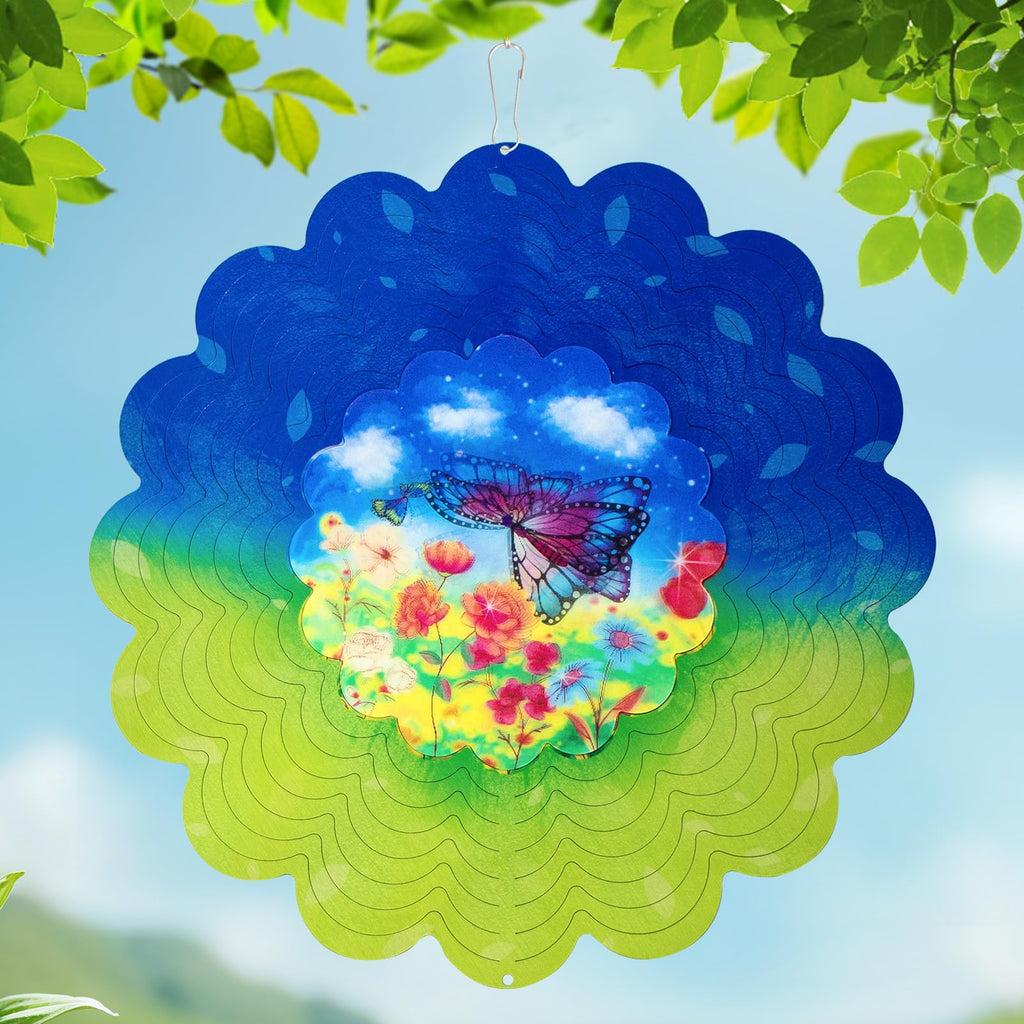 Butterfly Metal Wind Spinners - Butterfly Gifts for Women Mom Grandma Wife, Hanging Wind Spinner for Outdoor & Indoor Decorations, 12 inch for Ornament