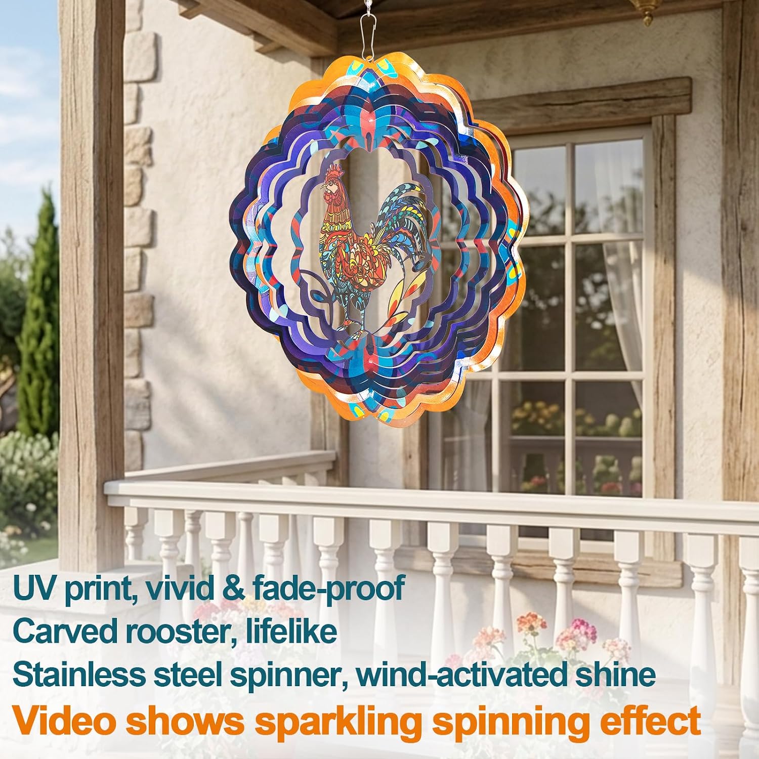 Rooster Metal Wind Spinner for Garden & Patio Decor Secondary image