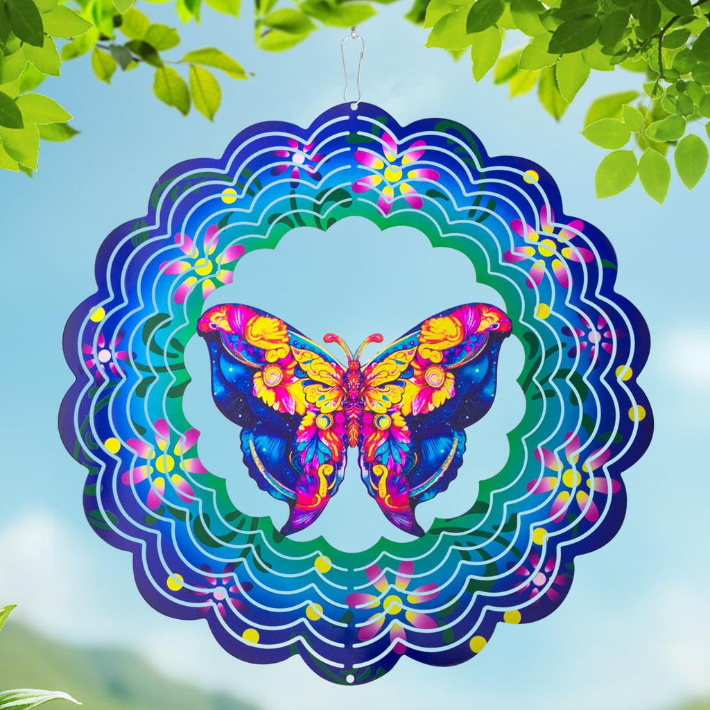 Butterfly Metal Wind Spinners - Butterfly Gifts for Women Mom Grandma Wife, Hanging Animations Wind Spinner for Outdoor & Indoor Decorations, 12 inch for Ornament Gifts