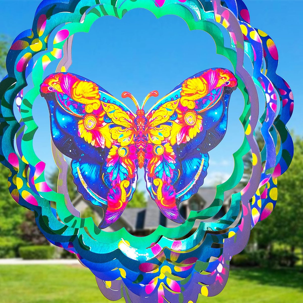 Butterfly Metal Wind Spinners - Butterfly Gifts for Women Mom Grandma Wife, Hanging Wind Spinner for Outdoor & Indoor Decorations, 12 inch for Ornament