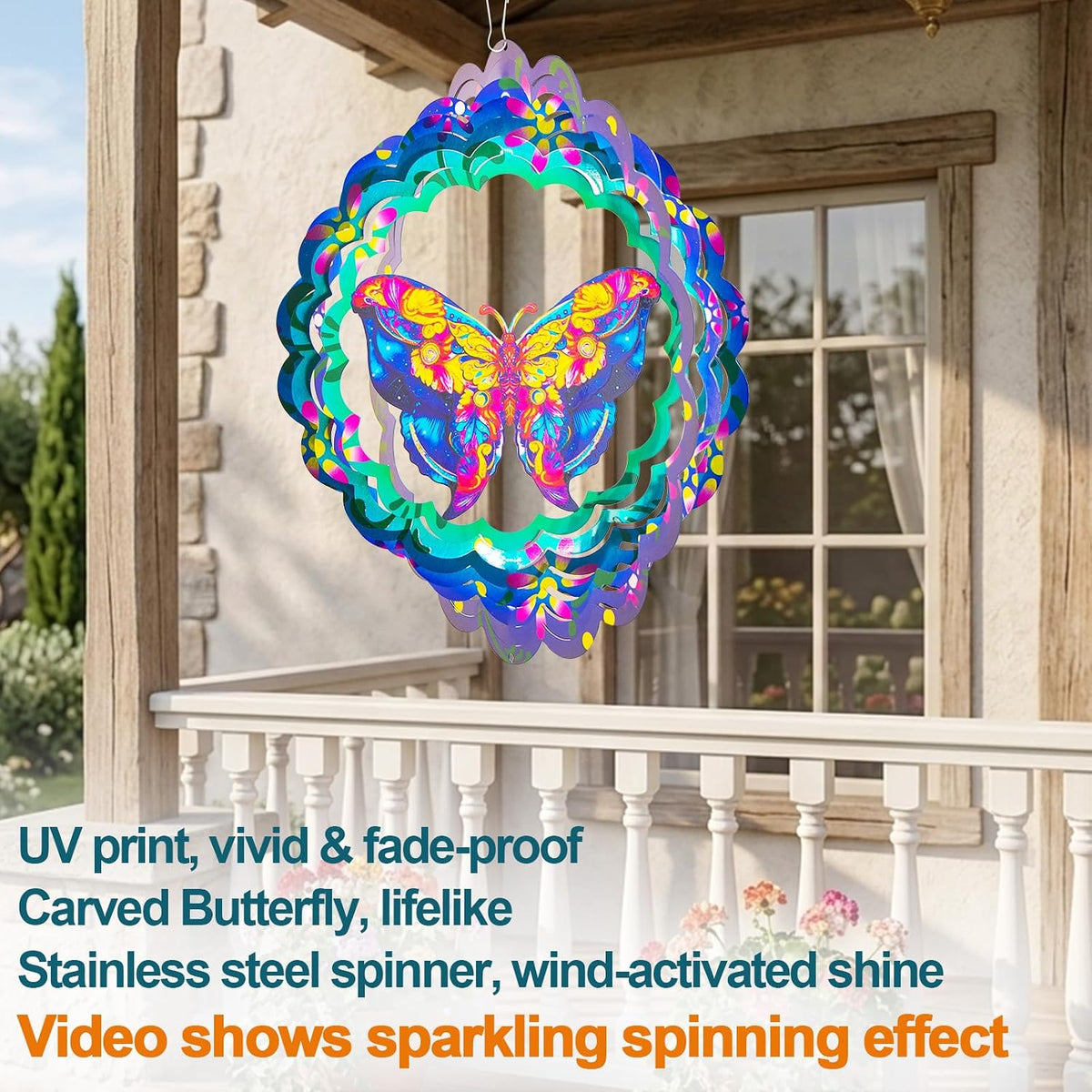 Butterfly Metal Wind Spinners - Butterfly Gifts for Women Mom Grandma Wife, Hanging Wind Spinner for Outdoor & Indoor Decorations, 12 inch for Ornament