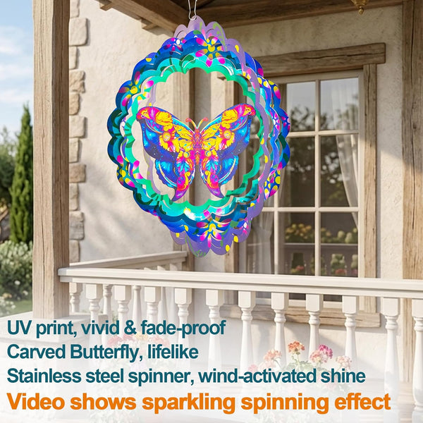 Butterfly Metal Wind Spinners - Butterfly Gifts for Women Mom Grandma Wife, Hanging Wind Spinner for Outdoor & Indoor Decorations, 12 inch for Ornament