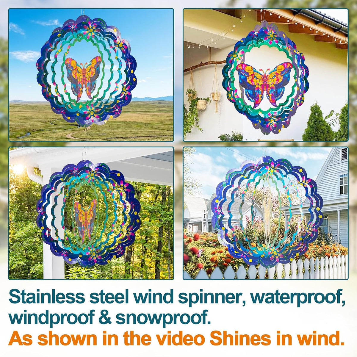 Butterfly Metal Wind Spinners - Butterfly Gifts for Women Mom Grandma Wife, Hanging Wind Spinner for Outdoor & Indoor Decorations, 12 inch for Ornament