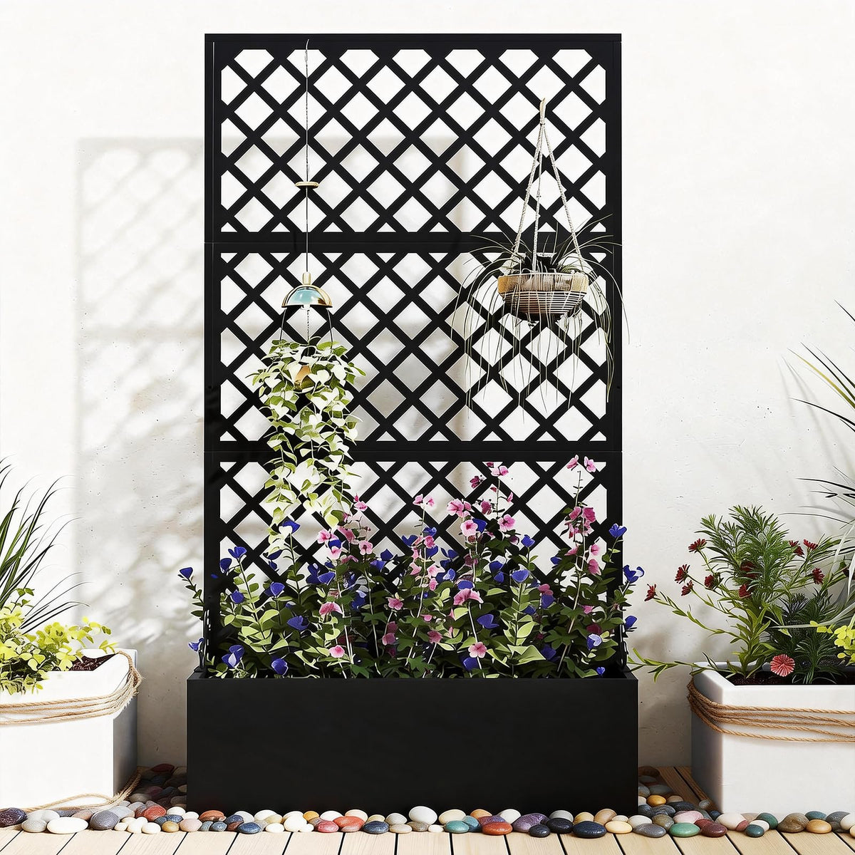 Metal Raised Garden Bed with Trellis, 40 x 12 x 71 Inches, Woven
