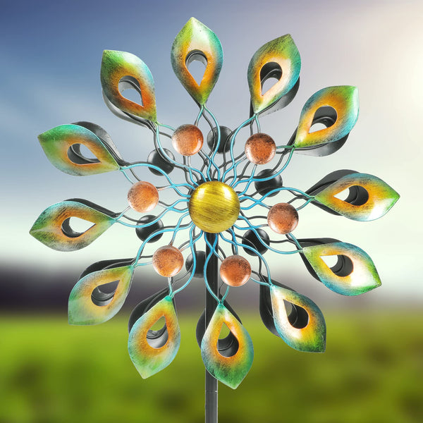 63 Inch Kinetic Wind Spinners with Garden Stake, Rainbow Metal Windmill Decorations, 360 Swivel Outdoor Wind Sculpture, Dual Direction Colorful Wind Catcher for Yard Art, Lawn, Garden Decor, Gifts