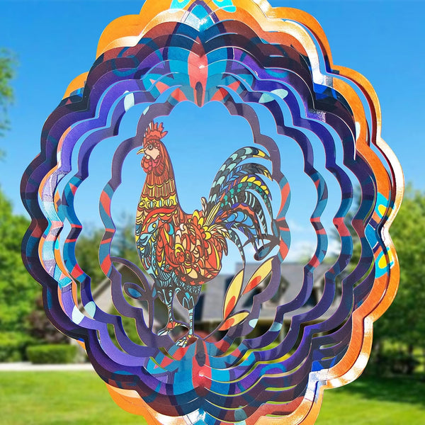 Rooster Metal Wind Spinners - Chicken Gifts for Women Mom Men Dad Grandpa,Hanging Wind Spinner for Outdoor & Indoor Decorations, 12 inch for Ornament Gifts