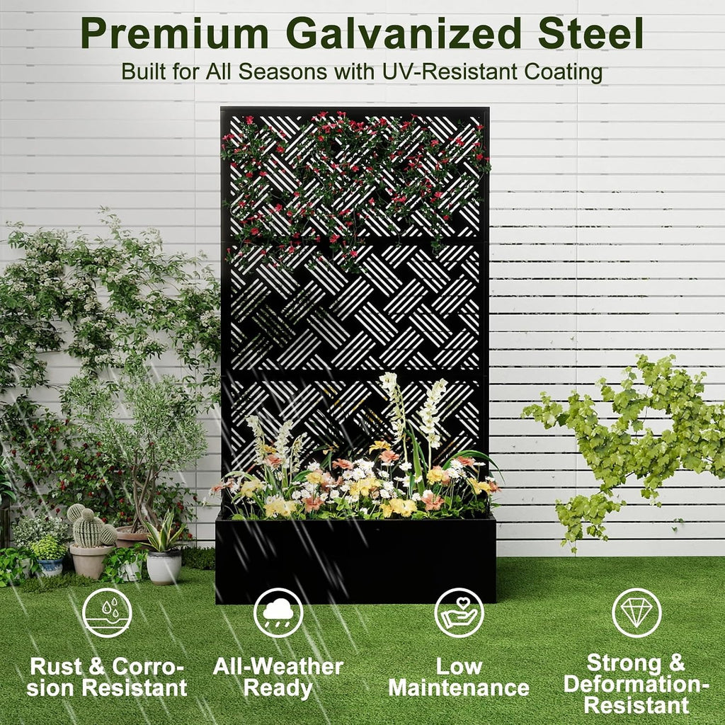 Metal Raised Garden Bed with Trellis, 40 x 12 x 71 Inches, Woven