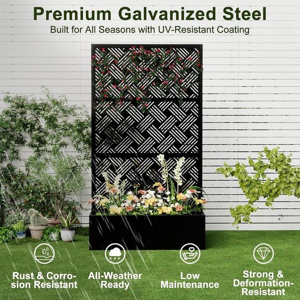 Metal Raised Garden Bed with Trellis, 40 x 12 x 71 Inches, Woven
