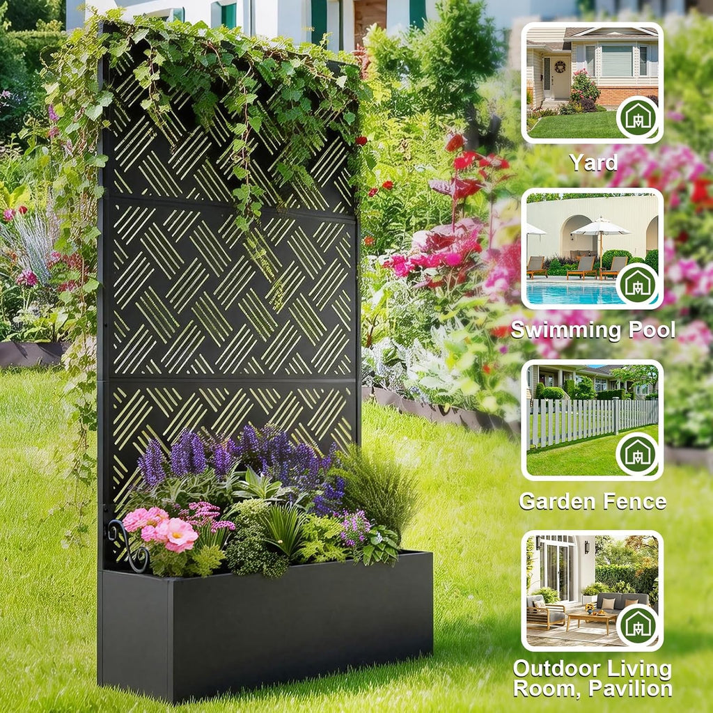 Metal Raised Garden Bed with Trellis, 40 x 12 x 71 Inches, Woven
