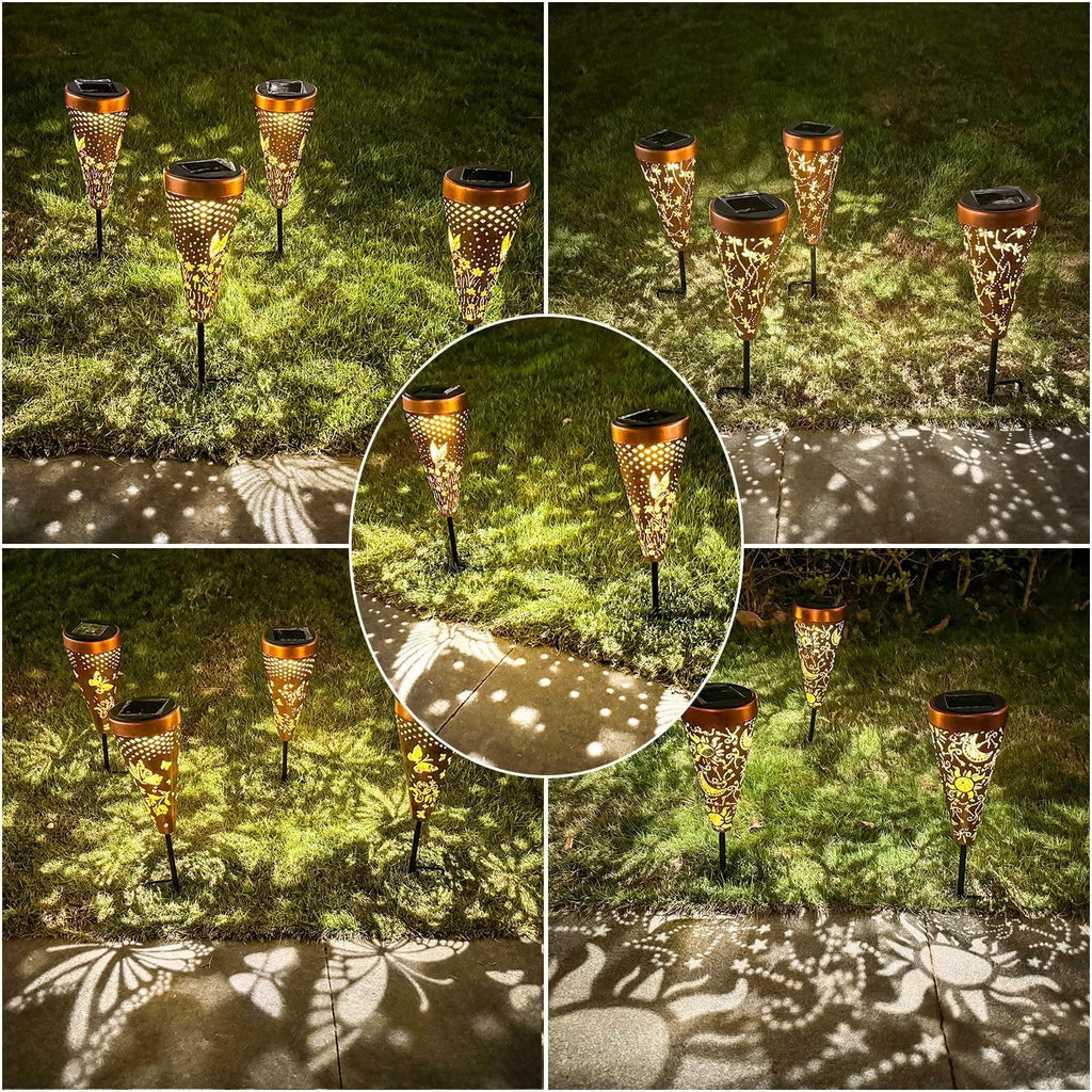DIBIEECN 4 Pack Hummingbird Solar Pathway Lights Outdoor,Metal Garden Decorations Outdoor Lights with Patterns and Warm Light,Waterproof Landscape Lighting for Path Patio Backyard Walkway Yard