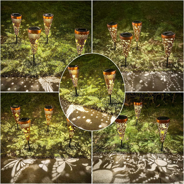 DIBIEECN 4 Pack Hummingbird Solar Pathway Lights Outdoor,Metal Garden Decorations Outdoor Lights with Patterns and Warm Light,Waterproof Landscape Lighting for Path Patio Backyard Walkway Yard