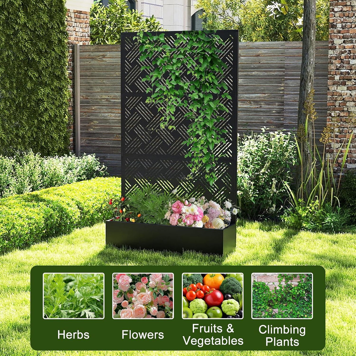 Metal Raised Garden Bed with Trellis, 40 x 12 x 71 Inches, Woven